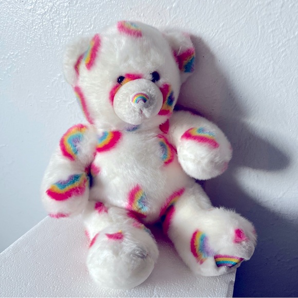 Build A Bear White Teddy Bear With Rainbows Summer Season Of Hugs Rainbow Plush - Picture 1 of 13